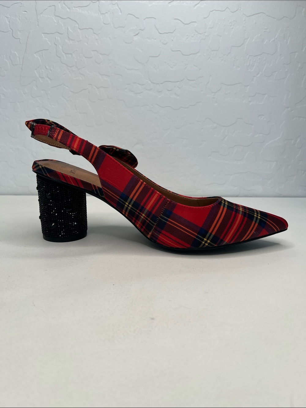 Torrid X Betsey Johnson Alley red plaid black cylinder sparkle heel 10W - Picture 7 of 13
